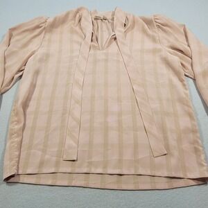 Vintage Liz Claiborne Blouse Plaid‎ Tie Neck Top Long Puffed Sleeve Size 14